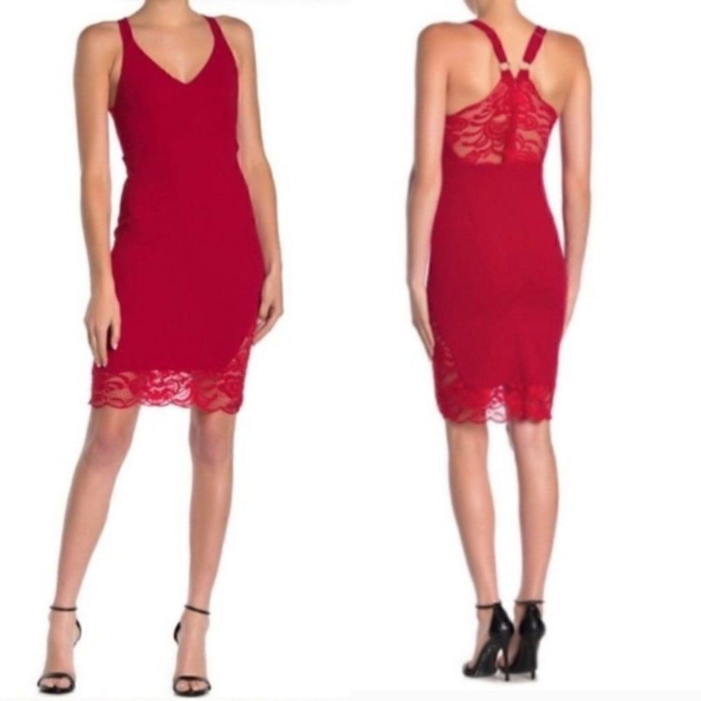 Velvet Torch Red Lace Bodycon Vneck Dress Sz M NWT